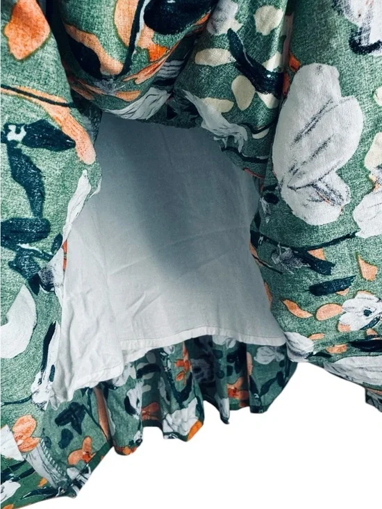 Green Floral Ruffle Sleeve Tiered Dress Size M Cotton Lined Boutique - Picture 7 of 8